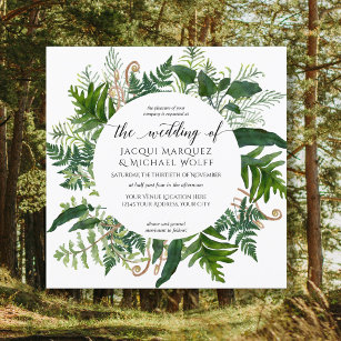 Convite Floresta Ferns Foliage Casamento Watercolor Wreath