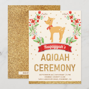 Convite Floresta Floral Dourado Menina Veado Aqiqah