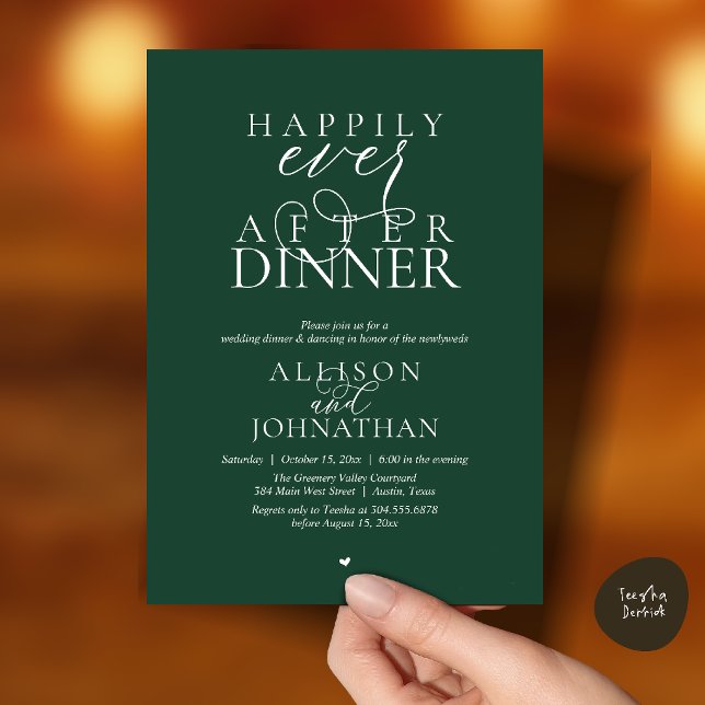 Convite Floresta Jantar Felizes para Sempre Casamento Mode (Forest Emerald Happily Ever After Dinner Modern Script Wedding Invitation Card)