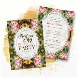 Convite Floresta Magia Verde Dourado Rosa Fractal Renda