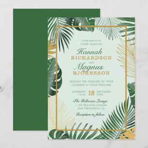 Convite Floresta Moderna Tropical Verde Deixa Casamento Mo