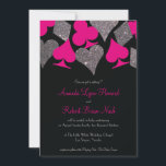 Convite Floresta Negra Negra Negra Rosa Falso<br><div class="desc">**O rosa quente pode ser alterado para QUALQUER COR! Use o botão "Personalizar" e o seletor de cores da ferramenta design para personalização total. NÃO REAL GLITTER, uma foto de brilho real foi usada para gráficos reluzentes de prata** Este convite de casamento é perfeito para a celebração de Las Vegas...</div>