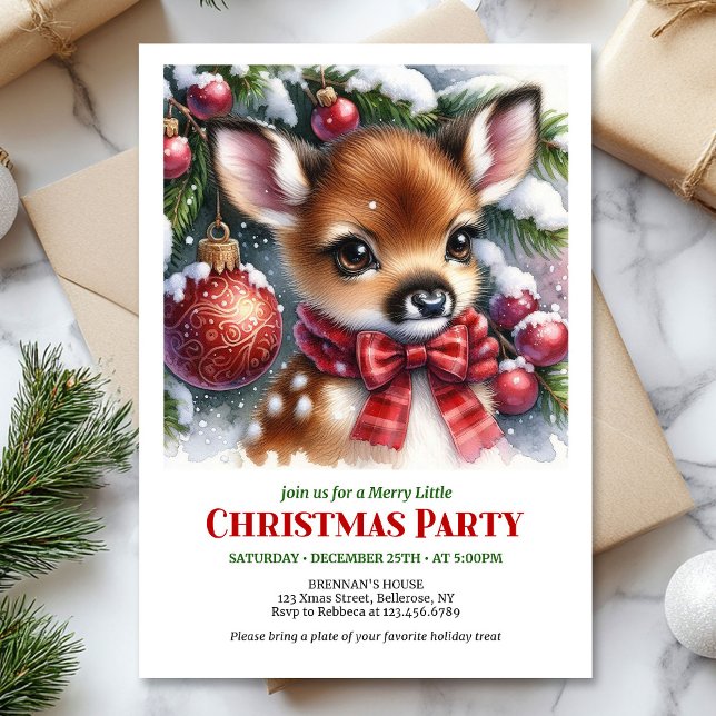 Convite Floresta nevada brilhante, cervo bebê, Natal, cria (Bright snowy forest baby deer Christmas kids invitation digital)