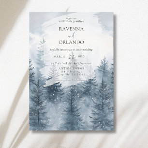 Convite Floresta Nevada e Montanha Casamento Aquarela