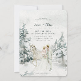 Convite Floresta Romântica de Inverno de Neve com Noiva e