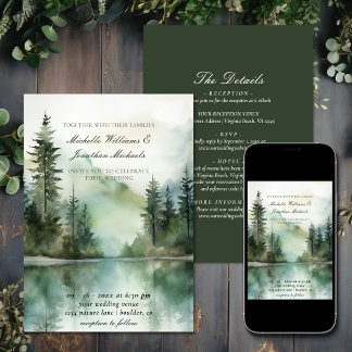 Convite Floresta Rustic Mountain Lake Todos em Um Casament