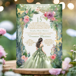 Convite Floresta Sage Verde Princesa Espanhola 15 Mis Quin