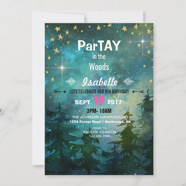 Convite Floresta Selvagem Noturna de Acampamento (Frente)