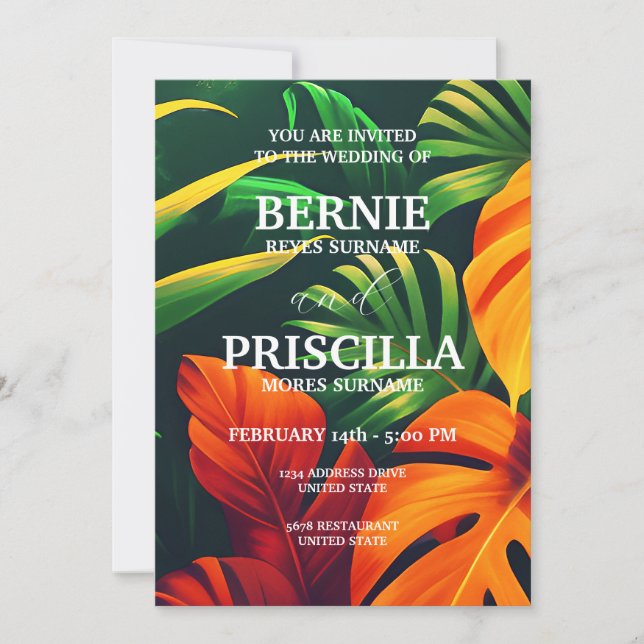 Convite Floresta Vegetal E Casamento Floral Verde Elegante (Frente)