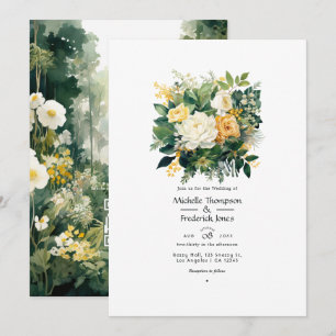Convite Floresta Verde, Branca e Dourada Casamento Floral