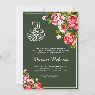 Convite Floresta Verde Floral Elegante Aqiqah de Bebê Meni
