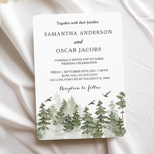 Convite Floresta Verde Moderna de Inverno em Aquarela Com  (Criador carregado)