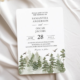 Convite Floresta Verde Moderna de Inverno em Aquarela Com