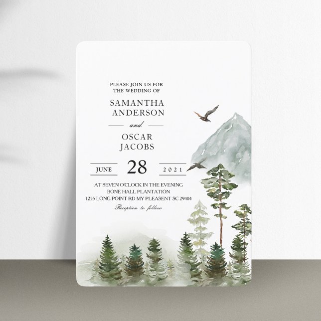 Convite Floresta Verde Natureza Moderna | Árvores Aquarela (Criador carregado)
