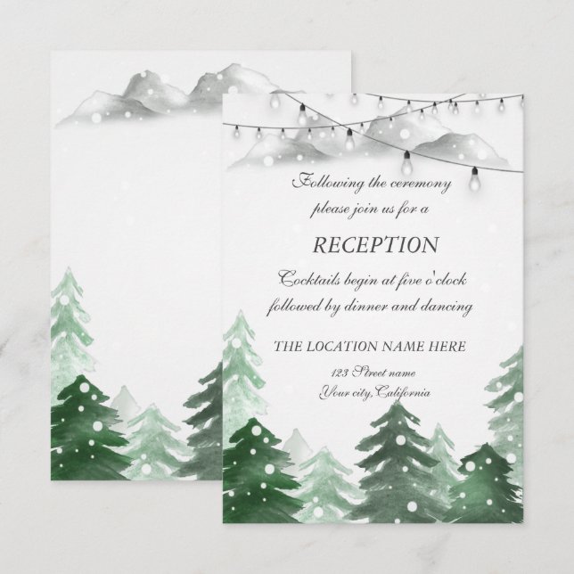 Convite Floresta Woodland,String Light, Recepção de casame (Frente/Verso)