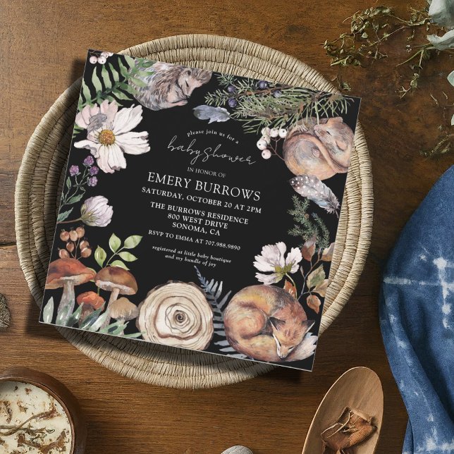 Convite Florestas Cegas de Madeira Chá de fraldas Negro (Criador carregado)