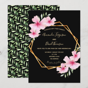 Convite Florestas cor-de-rosa-preta, casamento geométrico