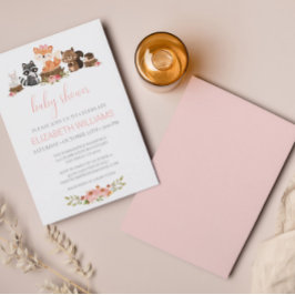 Convite Florestas de Madeira Chá de fraldas Rosa