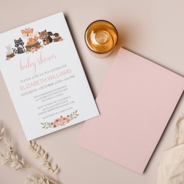 Convite Florestas de Madeira Chá de fraldas Rosa (Criador carregado)