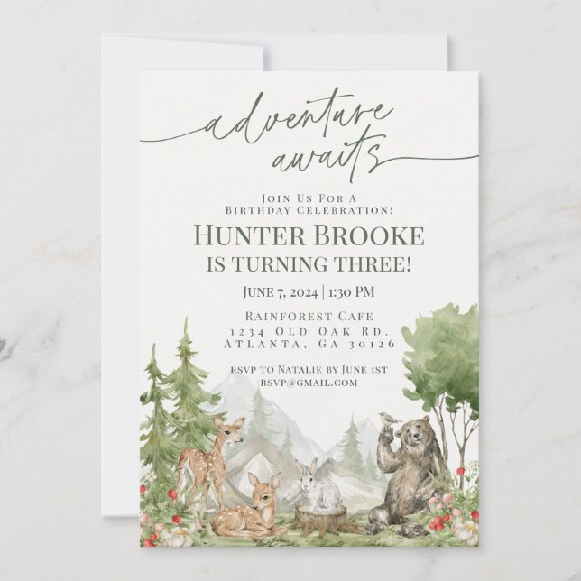 Convite Florestas Festas de aniversário (Frente)