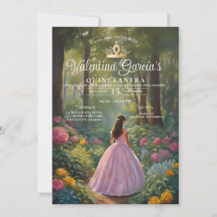 Convite Florestas Quinceañera 15 Anos Dourada Coroa