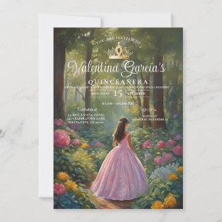Convite Florestas Quinceañera 15 Anos Dourada Coroa
