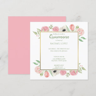 Convite Florestas Rosa-Blush Chic Frame Quinceanera Dour