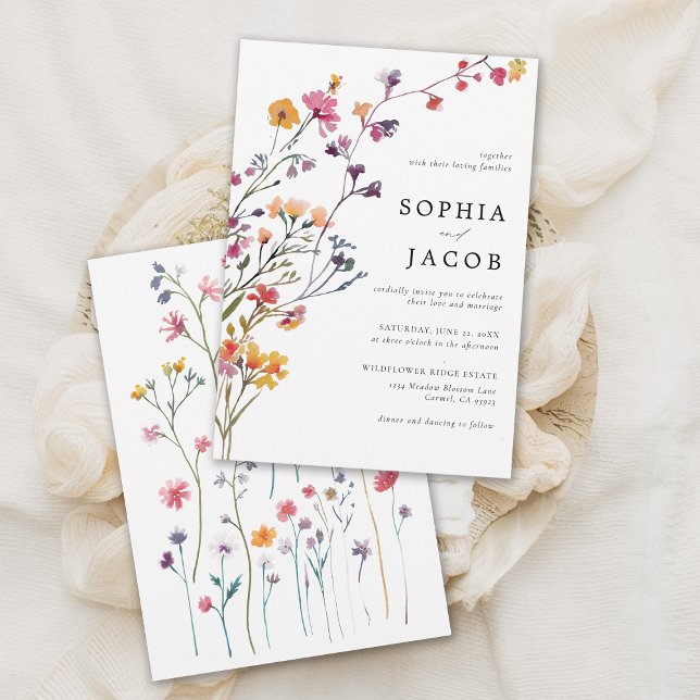 Convite Florestas Selvagens Arch Feliz Casamento Moderno C (wildflower wedding theme colorful arch invitation garden outdoors meadow forest spring summer fall)