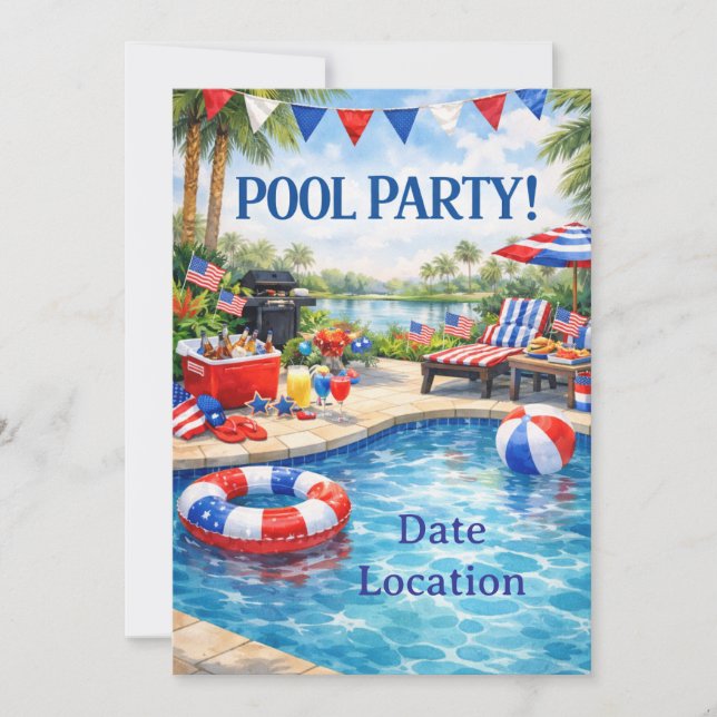 Convite Florida 4th of July Pool Party Invitation (Frente)