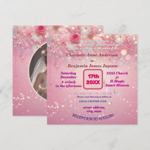 Convite Flórida de Lixo Rosa Púrpura Faux Glitter