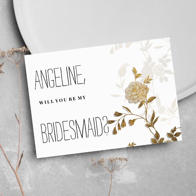 Convite Flórida de ouro branco-chic simples (Simple chic white gold glitter floral Bridesmaid)