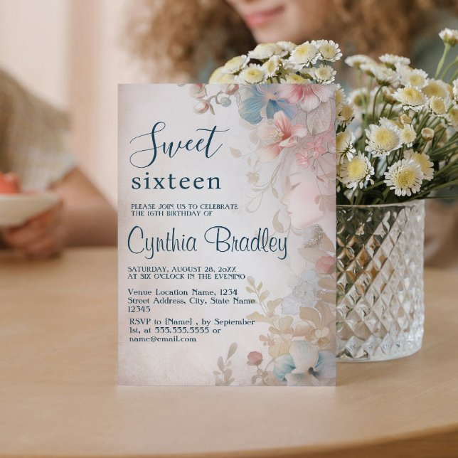 Convite Flórida floral de Leite Doce Dezesseis Festas de a (Criador carregado)