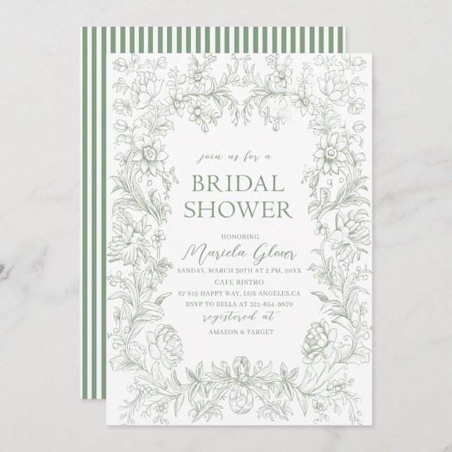 Convite Flórida floral verde elegante de aquarela Brida (Frente/Verso)