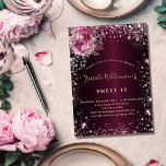 Convite Flórida glamourosa pida-de-bico-roxa-de-aniversári<br><div class="desc">Para um elegante aniversário de 16 anos (ou qualquer idade). Uma cor de fundo metálica de aparência falsa e burguenta. Decorados com poeira brilhante e flores,  cor-de-rosa. Personalize e adicione um nome,  idade e detalhes da festa. O nome é escrito com um script de estilo manuscrito</div>