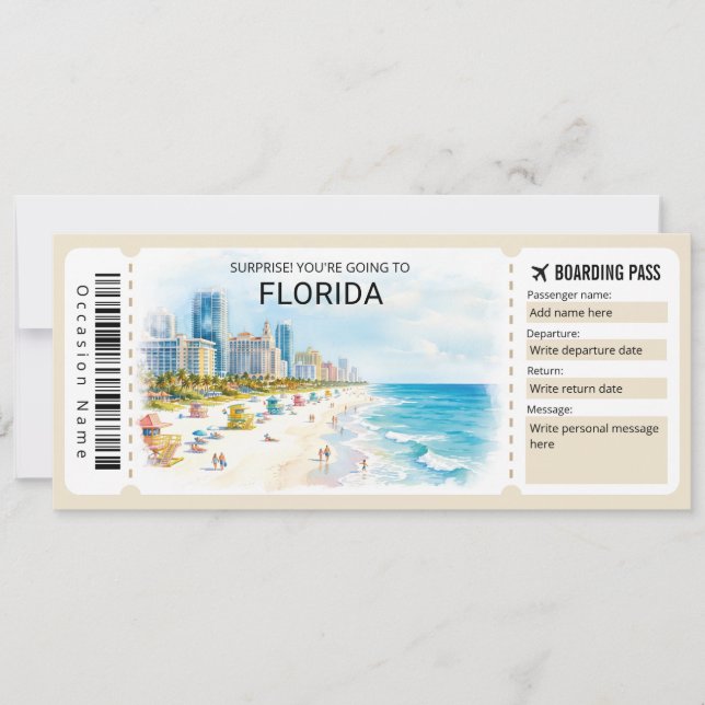 Convite Florida Trip Boarding Pass Ticket (Frente)