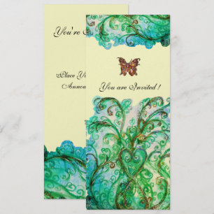 Convite FLORIDOS FLORAIS CAPRICHOSOS Azul Brilhante Verde 