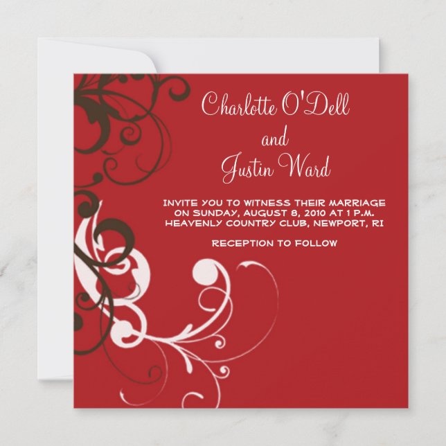 Convite flourish; casamento vermelho (Frente)