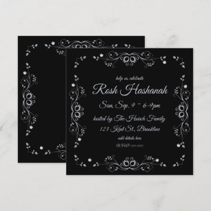 Convite Flourish de prata com maçãs Rosh Hashanah