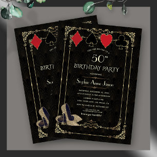 Convite Flourish Dourado Art Deco Cassino Vegas Poker Aniv