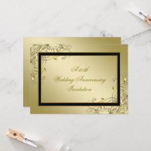 Convite Flourish Dourado Preto Aniversário de 50 Anos de C