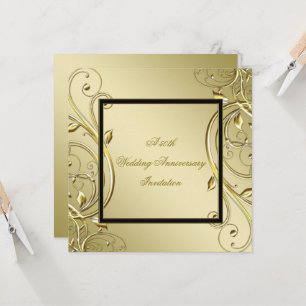 Convite Flourish Dourado Preto Aniversário de 50 Anos de C
