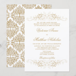 Convite Flourish e Damask Dourados Elegantes