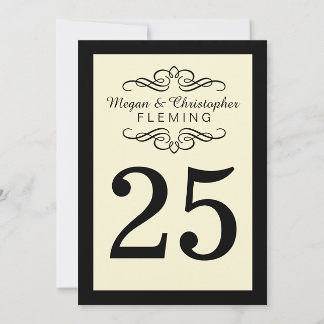 Convite Flourish e placa de Mesa Black Number 25 (Frente)