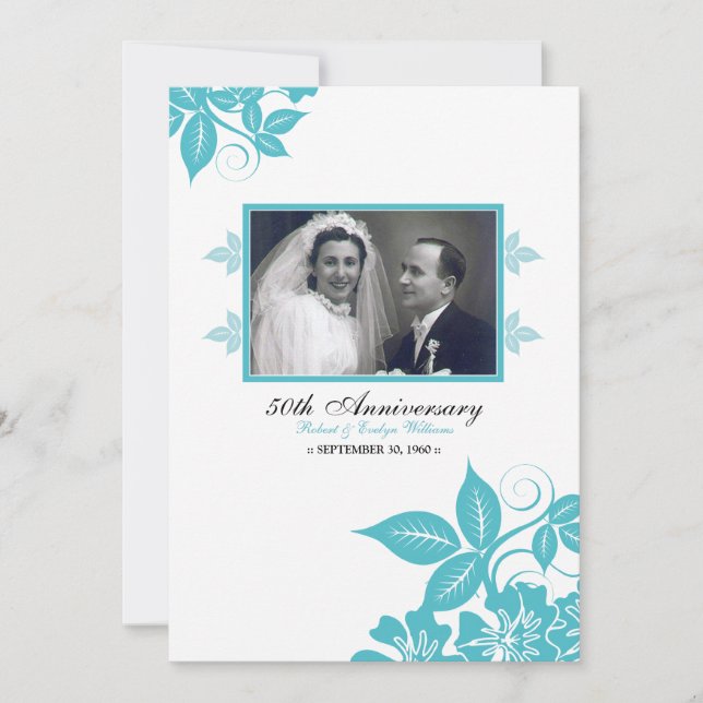 Convite Flower Blossoms Anniversário Party Invite (aqua) (Frente)