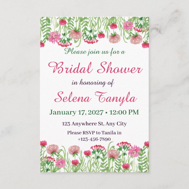 Convite  Flower Bridal Shower Invitation Card (Frente)