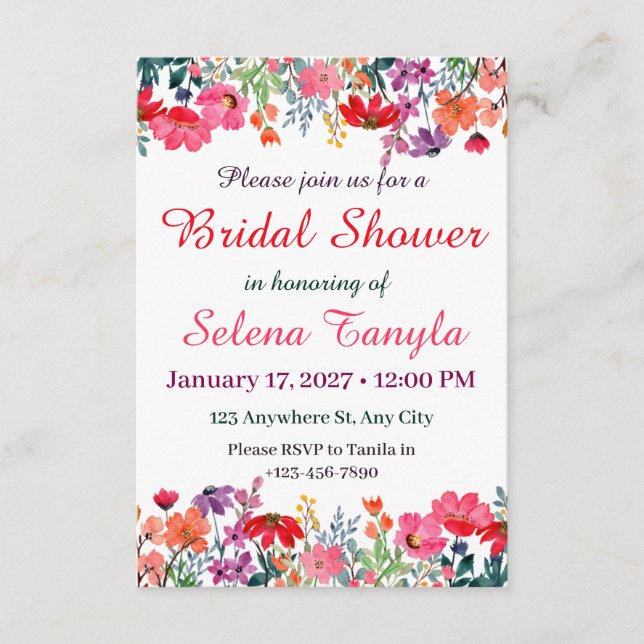 Convite  Flower Bridal Shower Invitation Card (Frente)