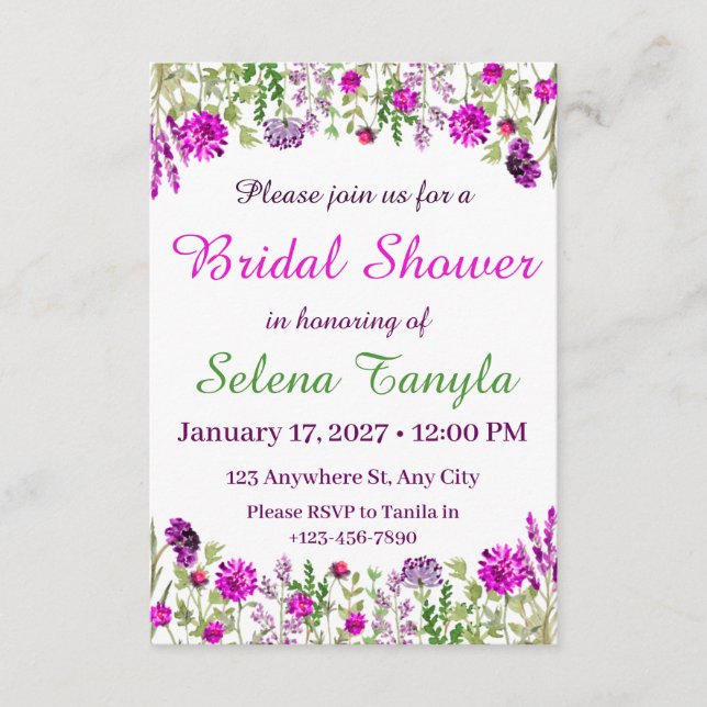 Convite  Flower Bridal Shower Invitation Card (Frente)
