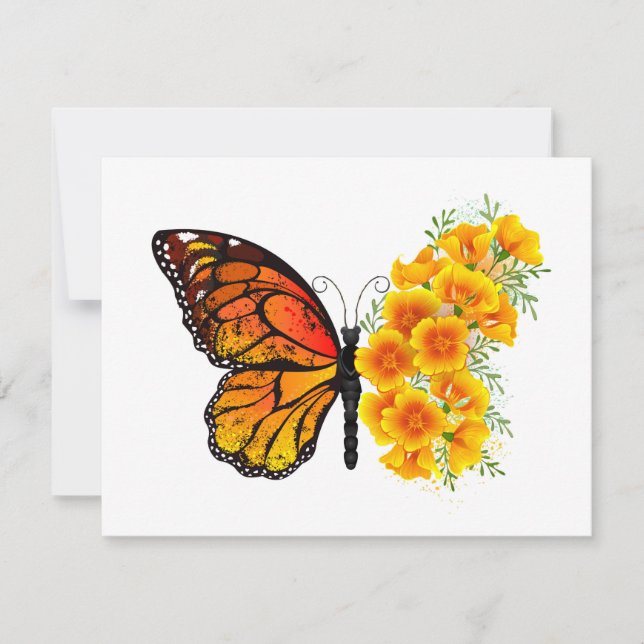 Convite Flower Butterfly with Yellow California Poppy (Frente)