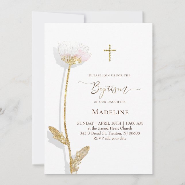 Convite  flower design Baptism (Frente)