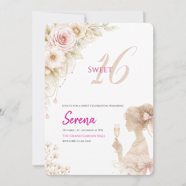 Convite Flower Dreamy Soft Sweet 16 Birthday Invitation (Frente)